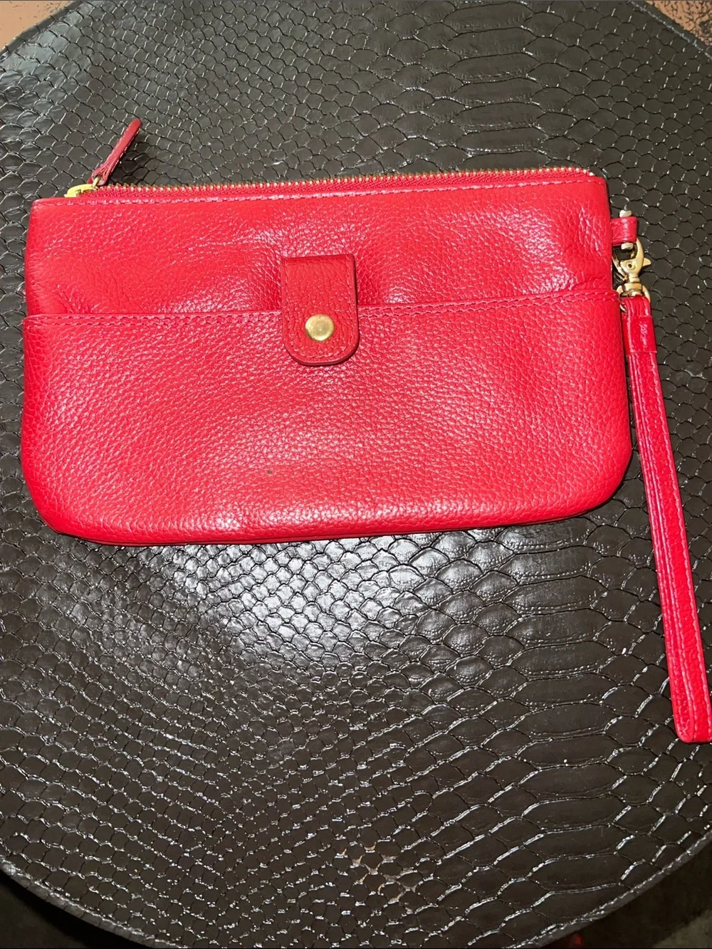 Lodis Red Leather Wristlet Clutch with Gold Hardware